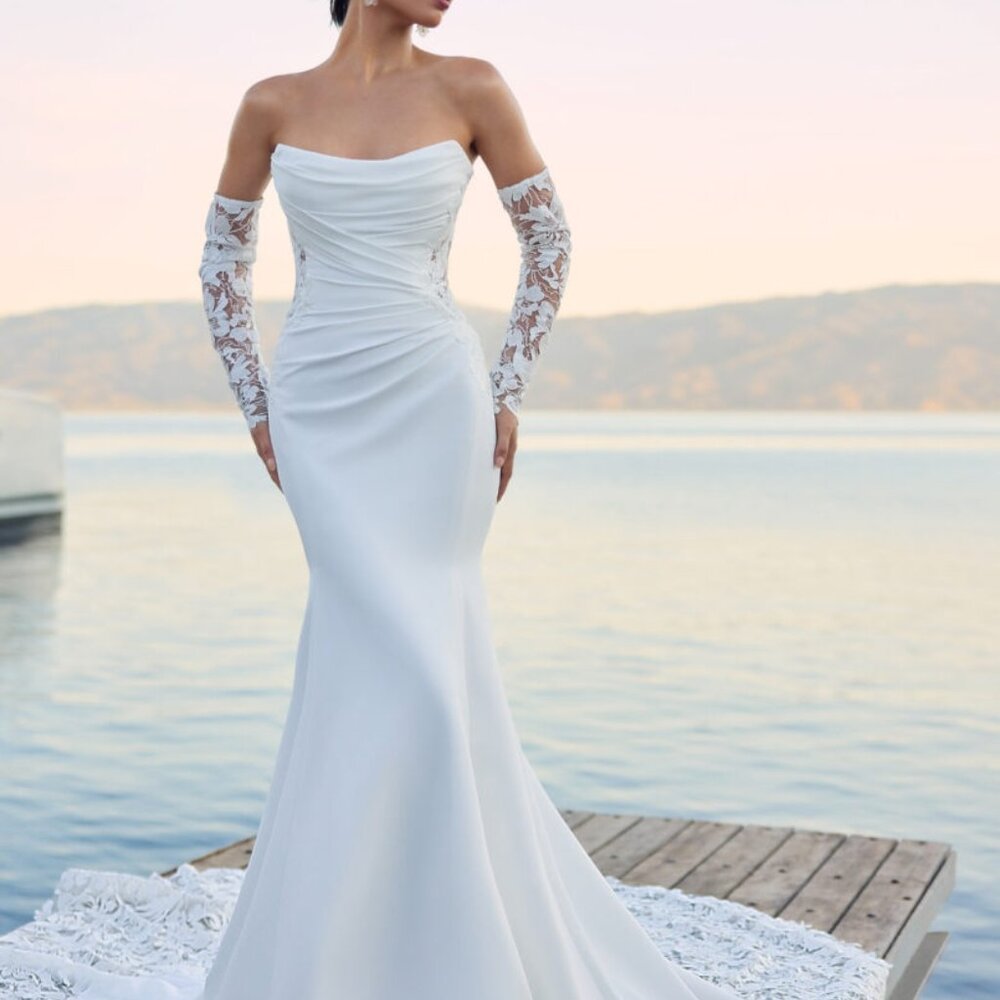 SOPHIA TOLLI MERMAID BRIDAL GOWN (Crepe Wedding Dress with Gauntlet Sleeves)